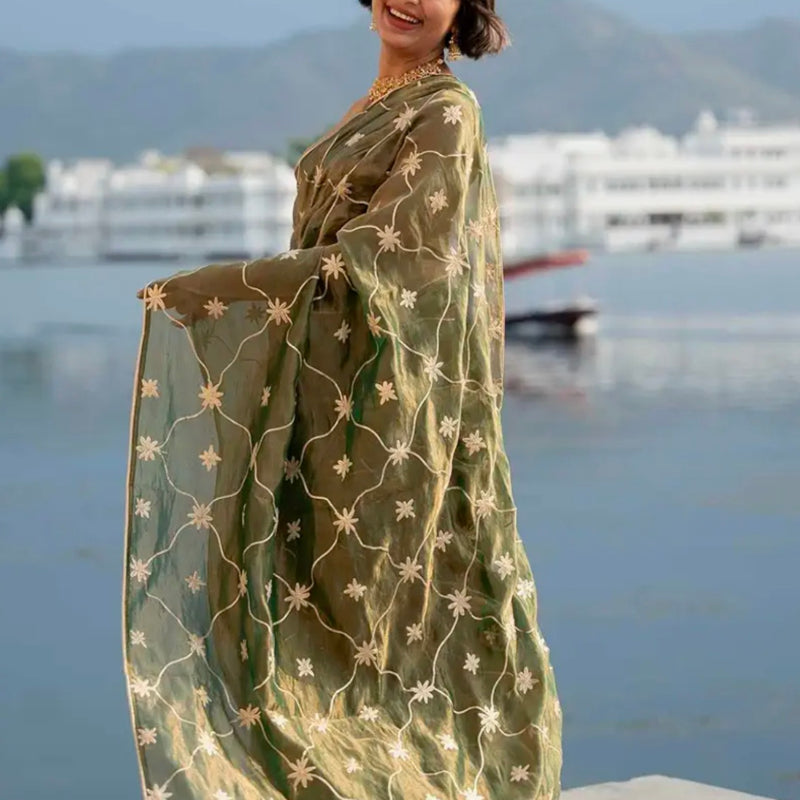 Suta Armin Pure Silk Saree - Olive Green