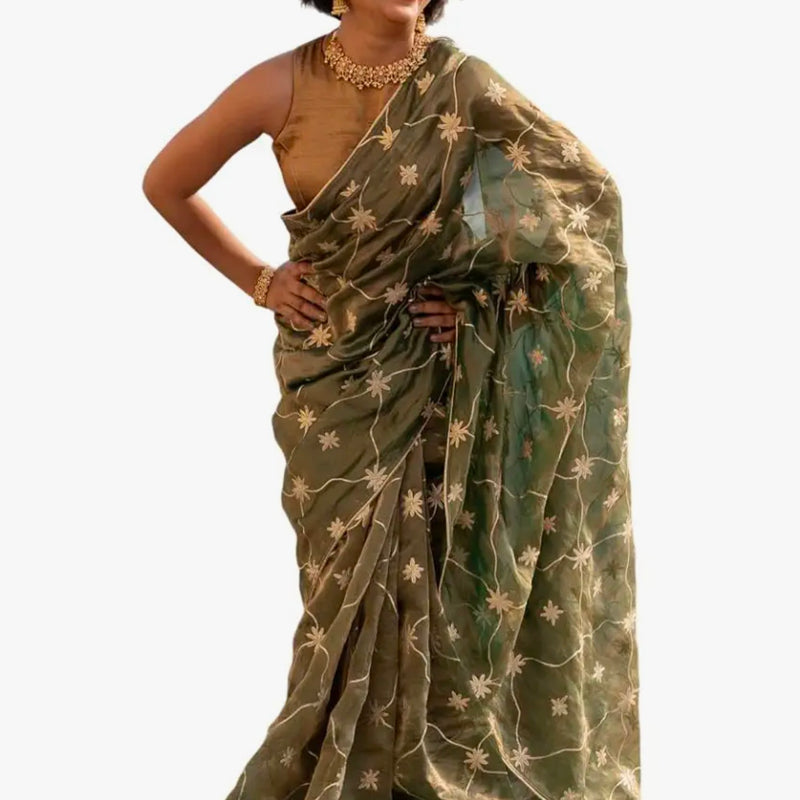 Suta Armin Pure Silk Saree - Olive Green