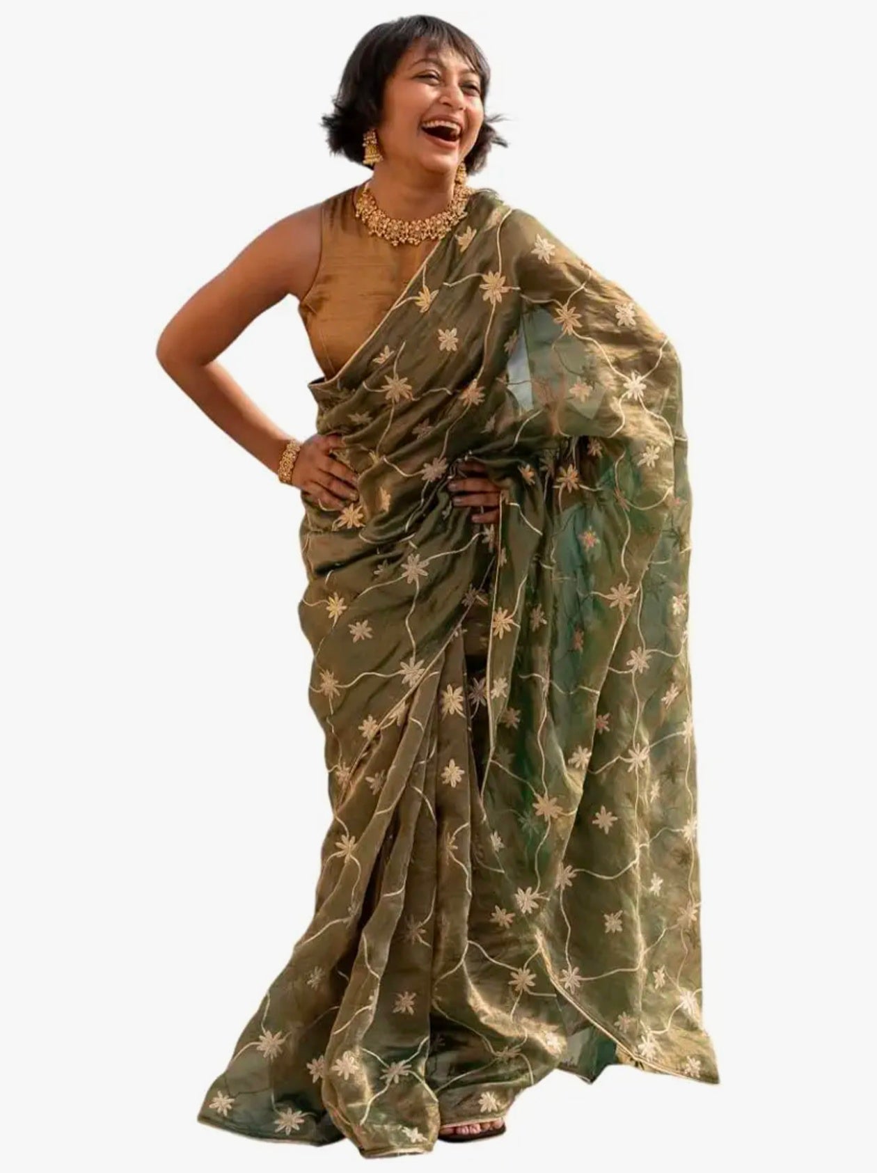 Suta Armin Pure Silk Saree - Olive Green